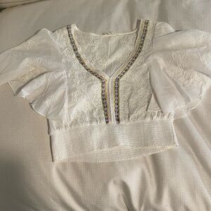 Elegant White Embroidered Women's Top